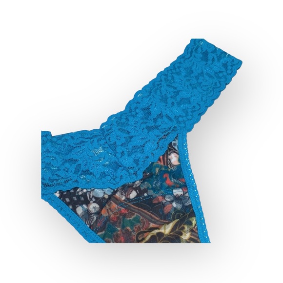 new Hanky Panky 𑁍 Low Rise Lace Thong 𑁍 Teal + Chinois Floral Print 𑁍 00 - 12 - Picture 8 of 16